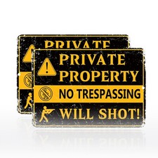 2 Pack Private Property No Trespassing Will Shot Signs Aluminum Metal Sign 8X12"