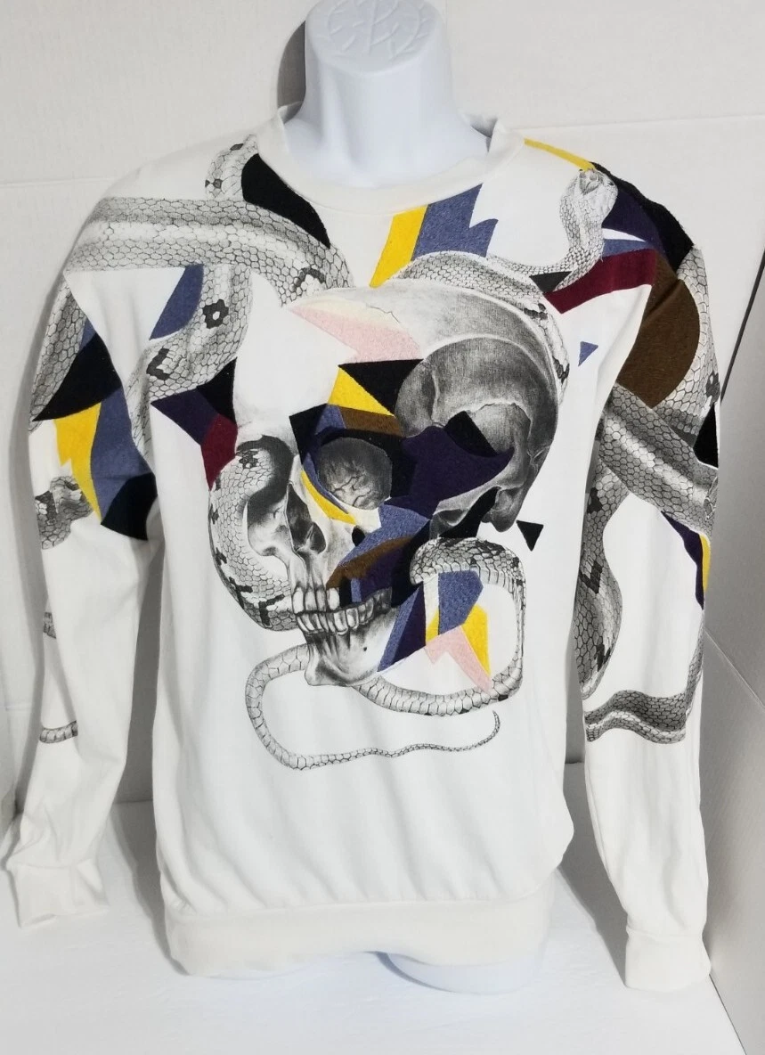 Zara Man Graphic Embroidered Skull Snakes Sweater Size M Preowned