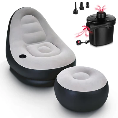 Crystal Deluxe Inflatable Lounger Ottoman Couch Foot Stool Seat Air Gaming Chair - Image 1 of 4