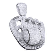 38.35 CT ROUND SIMULATED DIAMOND 14K WHITE GOLD PLATED BASEBALL GLOVE PENDANT