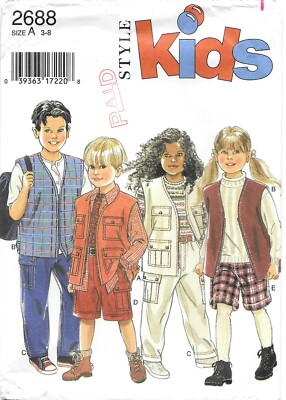Style Kids Sewing Pattern # 2688 Vest Waistcoat And Shorts: Size A (3-8) Uncut