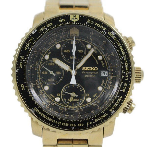 SEIKO Pilot Chronograph 200M Waterproof Quartz Gold GP 7T62-0EB0 Men's Watch