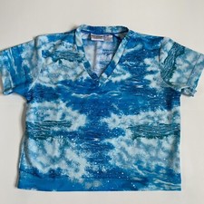 Vtg Sun Streak Newport News Swimming Top Women's Sz M Ocean Waves All Over Print