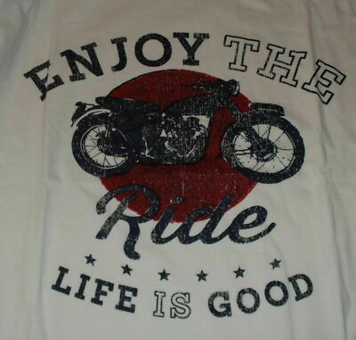 Medium NWT Men's Life is Good Enjoy The Ride Motorcycle Ivory SS Creamy ...