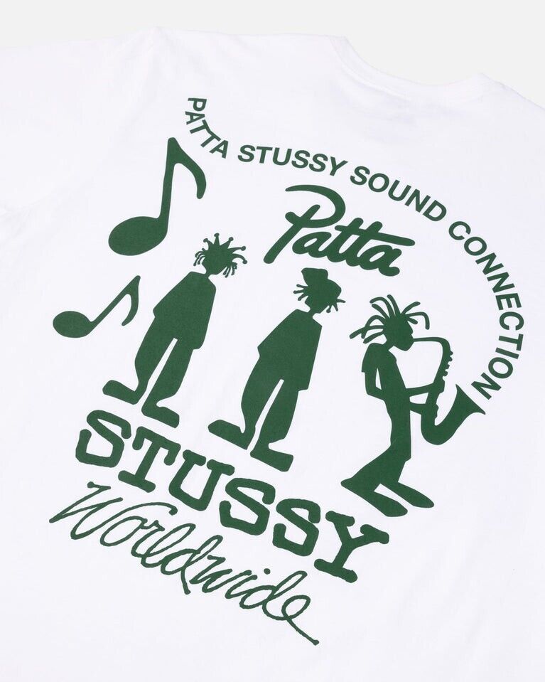 Patta x Stussy Sound Connection White Green T-Shirt Tee Top Patta x Stussy Sound Connection White Green T-Shirt Tee Top