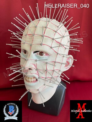 #ad Doug Bradley and Clive Barker signed Pinhead mask Hellraiser Beckett COA $309.99
