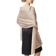 Sparkling Metallic Pashmina Shawl Wraps Scarf for Evening E . Baby Pink  Gold