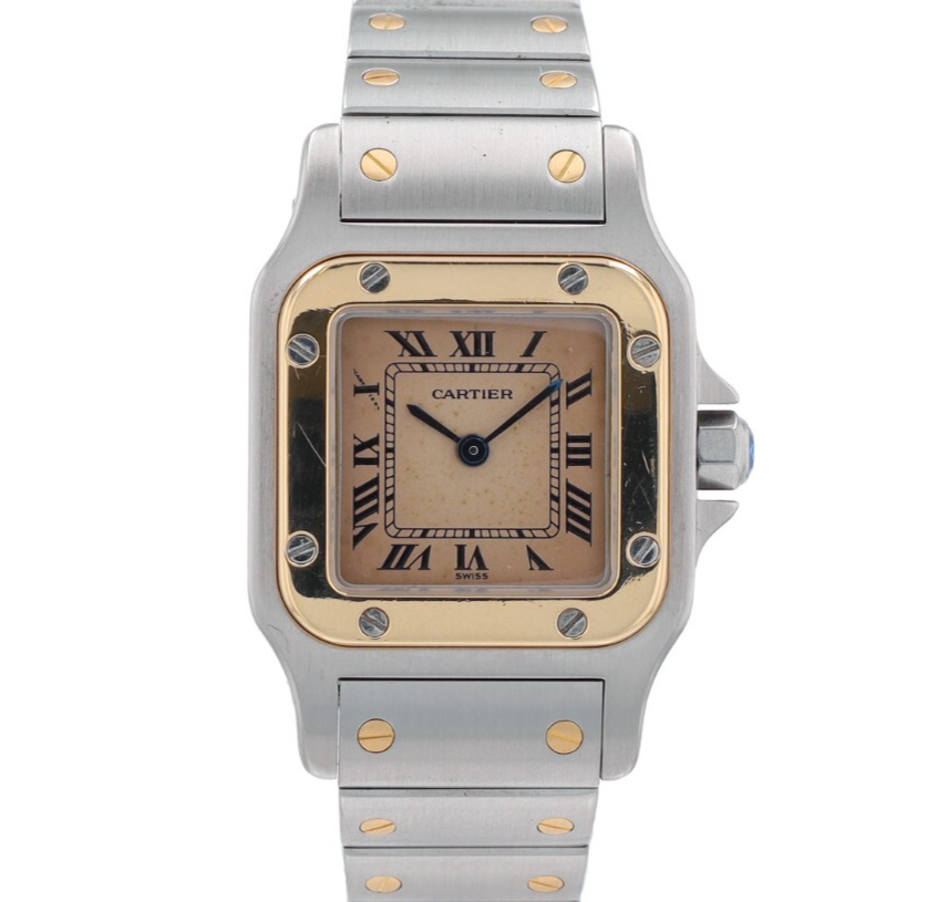 Cartier Santos Ladies Two Tone 24mm Watch White Roman Dial Ref 1057930-image