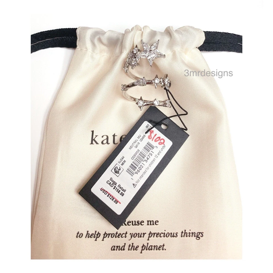 Nuevo con etiquetas Anillo envolvente Kate Spade COSMOS plateado latón circonita cúbica cristales-talla 7-AGOTADO Foto 4 de 4