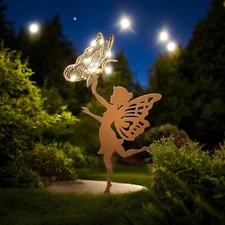 Fairy Butterfly Silhouette Solar Light Stake Garden Ornament Decor Bright