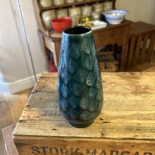 Vintage Dark Blue / Teal West German Pottery Shaped Vase - Great!
