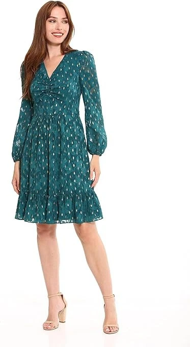 Vestido para mujer London Times verde manga alfil en capas talla 12 Foto 2 de 4