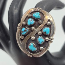 Navajo Exceptional Vintage Natural Turquoise Large Sterling Silver Ring Size 7.5