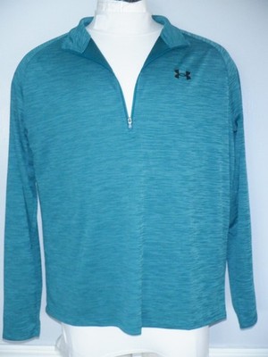 Men's UNDER ARMOUR LOOSE THE TECH TEE Sz XL Teal LS 1/4 Zip Pullover Polo Shirt