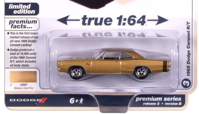 Auto World Vintage Muscle Medium Gold Poly 1968 Dodge Coronet R/T 1:64 Car