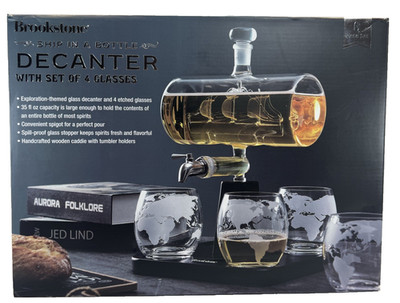 New Other Brookstone Ship In A Bottle Decanter With 4 Glasses Brand SMBKN-71489