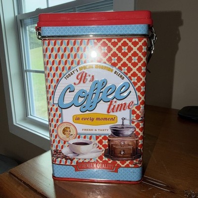 Coffee Collectible Red Turquoise Storage Container Advertising Tin