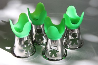 ALESSI 4 x Eierbecher egg cup grün silber KING KONG Girotondo Graves Italy TOP