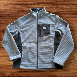 New Balance Grid Fleece Jacket Mens Medium Gray Black Full Zip Textured Athletic