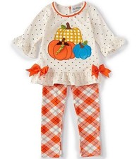 Rare Editions Glitter-Dot Pumpkin Top & Plaid Leggings Set  Little Girls Size 6