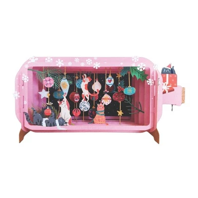 ALLJOY DESIGN Message In A Bottle 3D Pop Up Christmas Card Cats & Baubles Xmas Greeting Cards