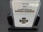 1943-S Dime Graded Ms 64 NGC Certified 90 Silver Free Shipping