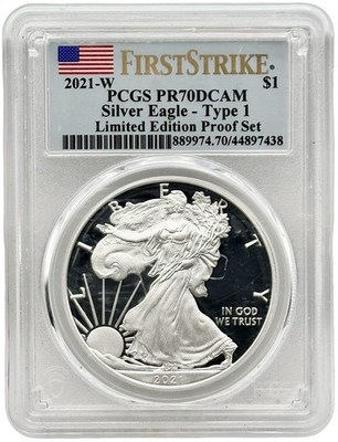 2021-W Proof 1 oz American Silver Eagle T-1 PCGS PR70 DCAM Limited ...