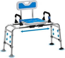 Slide Shower Chair Heavy Duty 500Lbs Tub Transfer Bench with Arm & Back, Adjusta