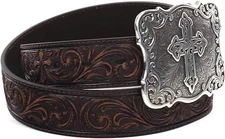 Nocona Belt Co. Ladies Brown Embossed Cross Belt - Brown, Size Medium