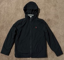 Polo Ralph Lauren Hooded Jacket Boys M 10-12 Black Full Zip Pony Coat