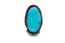 Vintage Native American Navajo Sterling Silver Turquoise Ring Size 8
