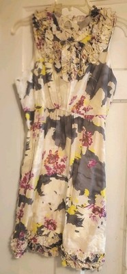 NEW TWENTY BY TWELVE Cream Floral Multi Ruffle Dress Size M NWT $36 Knee Length
