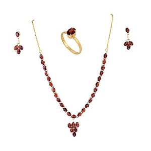 Authentic Solitare oval gems stone 18K gold plated neck lace set with earring ring chain