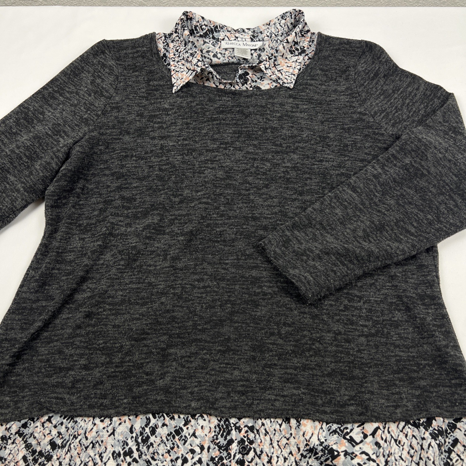 Rebecca Malone Sweater Womens Large Animal Print Layered Look Boho Casual