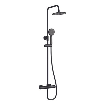 Aufputz Thermostat Stabmischer Brauseset Matt Schwarz Regenkopf Handset 200mm