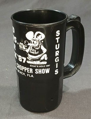 Vintage 1987 The Rat's Hole Custom Chopper Show Rat Fink Plastic Mug Sturgis