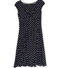 Vintage Lauren Ralph Lauren Navy Polka Dot Faux Wrap Fit & Flare Dress Size 6