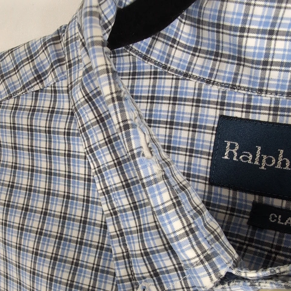 Camisa de vestir Ralph Lauren para hombre azul marino y verde azulado a rayas a cuadros talla 16,5 larga Foto 4 de 4