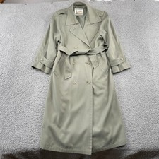 VTG London Fog Trench Coat Womens 12 Sage Green Belted Double Breasted