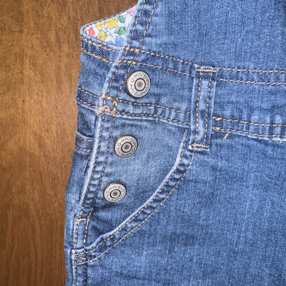 Mini Bodes Floral Lined Overalls Light Vintage Denim 11-12Y - Image 3 of 4
