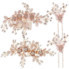 4 Pieces Bridal Rose Gold Hair Accessories for Brides and Bridesmaids Rhinestone