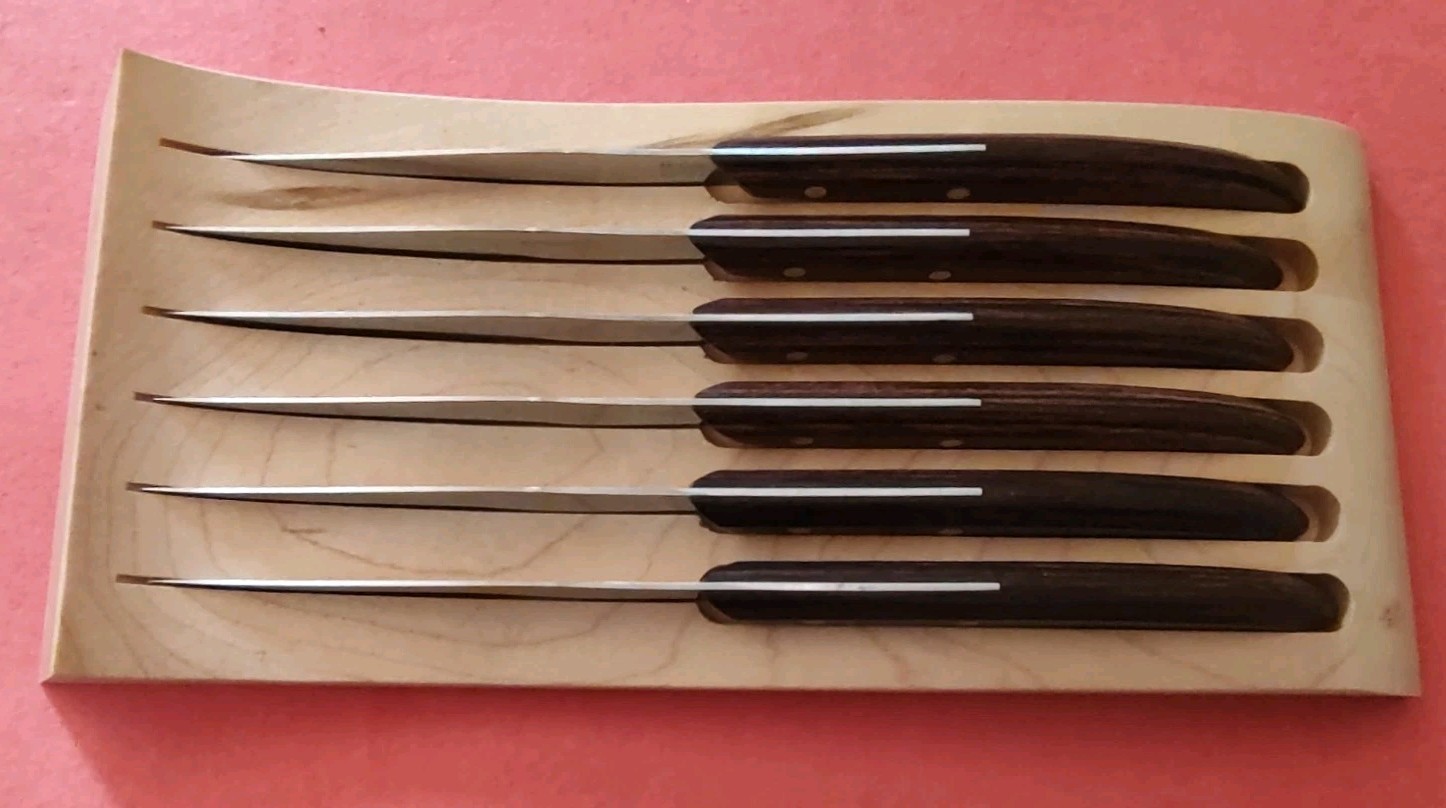 6 Russell Serrated Steak Knives Rosewood Handle USA MCM Rack Orig Box Dexter