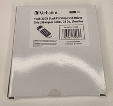 Verbatim PinStripe 32GB USB 2.0 Retractable Flash Drive Black 10-Pack