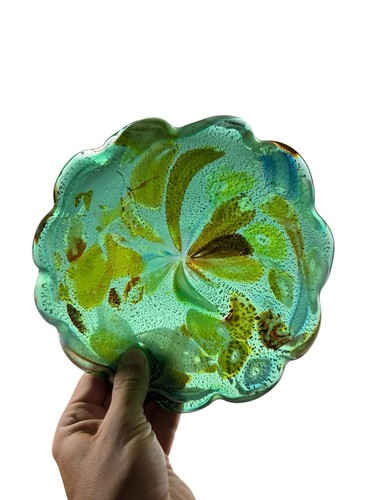Large Murano Glass Tutti Frutti Avem MCM Bowl Italy 1950s Vintage Green Base - Picture 6 of 11