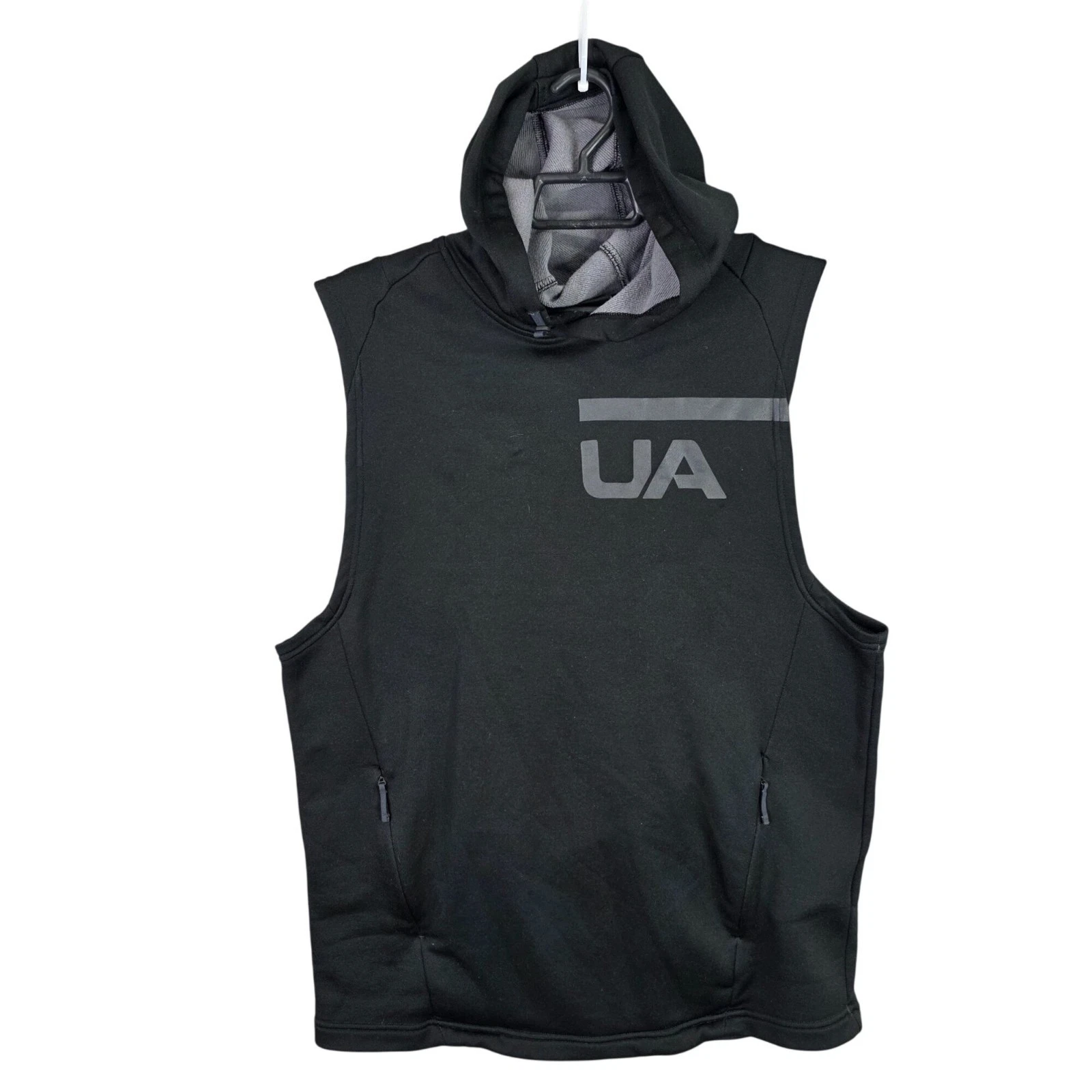 Mens Under Armour Black ColdGear Pullover Hooded Shirt Sleeveless Fitted Size L