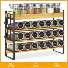 Image of Elegant 4 Tier Bamboo Spice Rack Organizer Stand With 4 Hooks Wall Mount 1PC