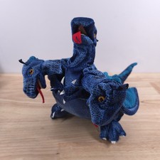 Folkmanis 12  Blue Three Headed Dragon Soft Plush Winged Hand Puppet Toy