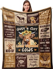 Highland Cow Flannel Blanket Farmhouse Cozy Gift for Women