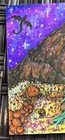 ACEO Original, Hobbit Home With A Dragon Flying At Night. Abstract Emberandpaint — photo 2