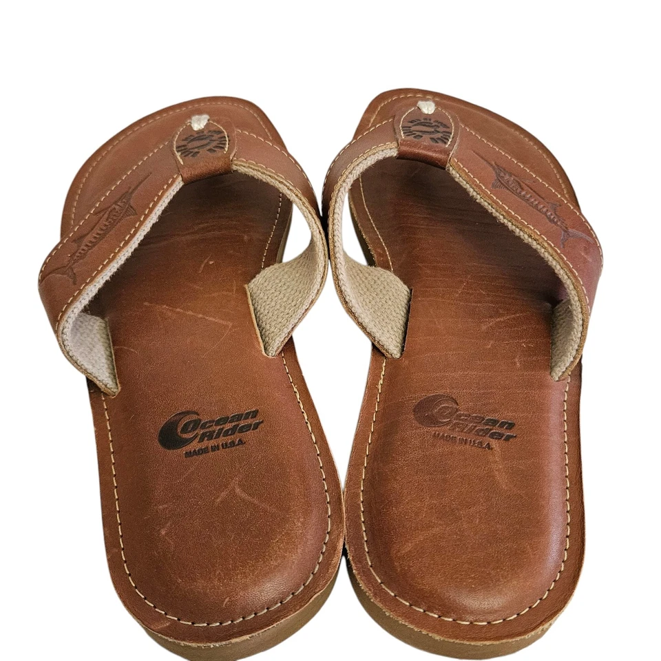 Chanclas CUERO OCEAN RIDER Hombre Original Clásicas Hechas en EE. UU. Talla 9 Foto 4 de 4